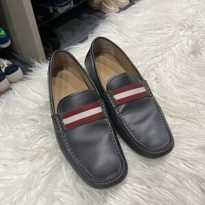 Men's Black Bali Leather Loafers with Red Stripe